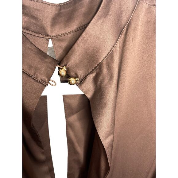 MAJORELLE Bristol Mini Dress Keyhole Neck Ruched Long Sleeve Chocolate Sz Small - Picture 11 of 14